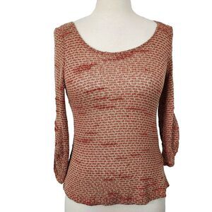 Soprano Knit Top Size XS 3/4 Roll Up Sleeve Stretch Pullover Sheer NWT